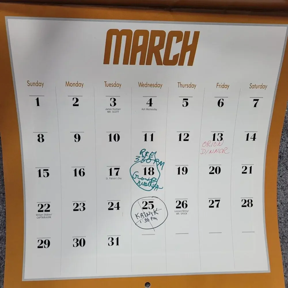 Vintage Star Trek Wall Calendar 1992 25th Anniversary Captain Kirk Spock Leonard